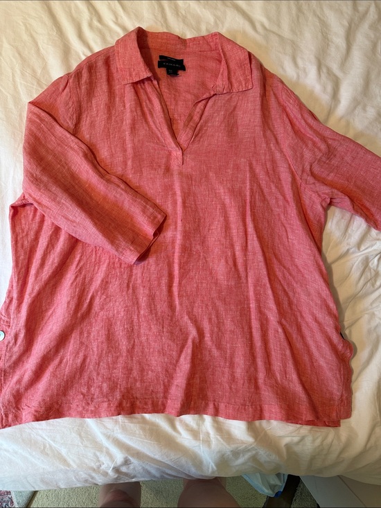 Tahari Tops - Tahari Coral/ Pink V-Neck Linen Blouse size 2x like new